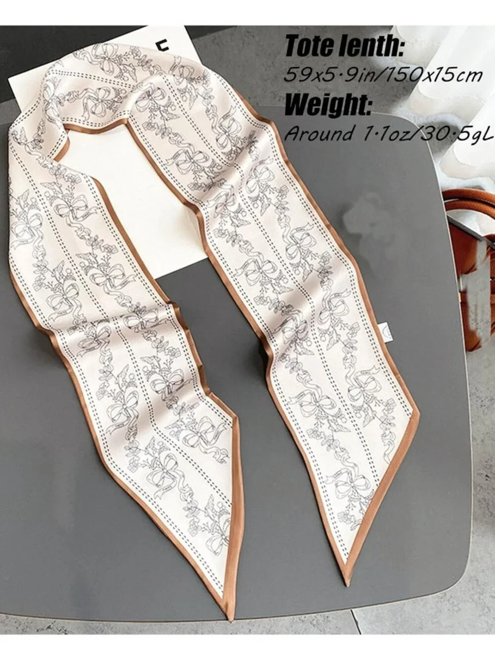 Women's Beige Printed Square Headscarf Bandanas Hair Scarf Neck Scarves